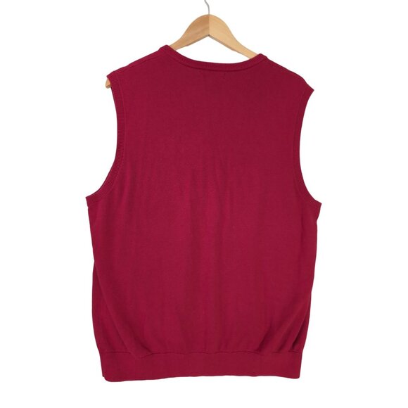 Lands End Sweater Vest Mens L Red Classic Dad Holiday Pullover V-Neck - Picture 2 of 5